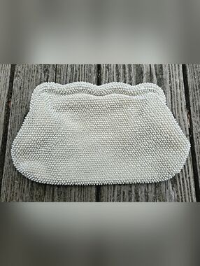 1950s lumured cream cordé-beaded clutch • wedding / prom / formal / party